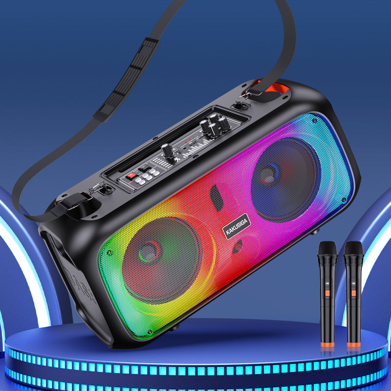 Cassa acustica portatile con tracolla 2x6.5" 30W Luce LED Bluetooth/Radio/USB KSC-1001