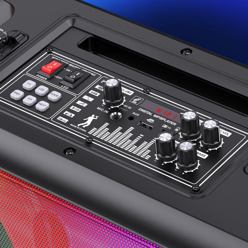 Cassa acustica portatile con tracolla 2x6.5" 30W Luce LED Bluetooth/Radio/USB KSC-1001