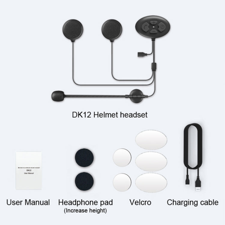 Dier DK12 800m Helmet Headset Wireless Bluetooth 5.0 Waterproof Dual Headset for Motorcycle Call with Intercom Function, DK12