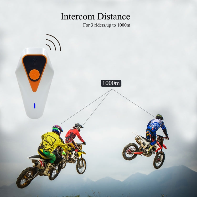 WT002 1000m IPX5 Waterproof Motorcycle 2 Users Full Duplex Bluetooth Intercom Multi-Intercom Headset, Support Receive Calls, Listen to Music and Noise Reduction, WT002