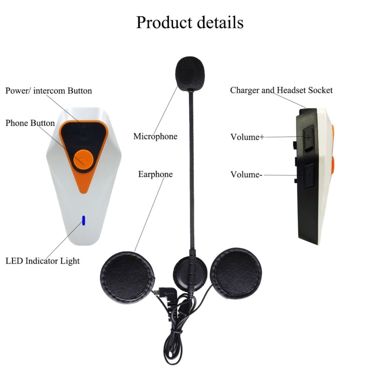 Interfono Bluetooth Moto WT002 1000m IPX5 Full Duplex