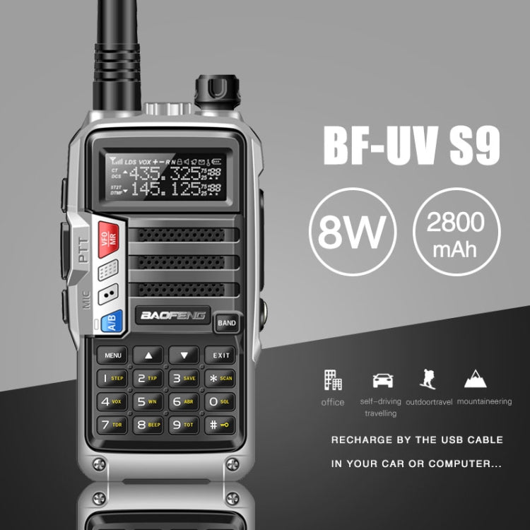 Baofeng BF-UV5R Plus S9 FM Interphone Walkie Talkie portatile, presa americana, Black, US Plug, Red, US Plug, Silver, US Plug