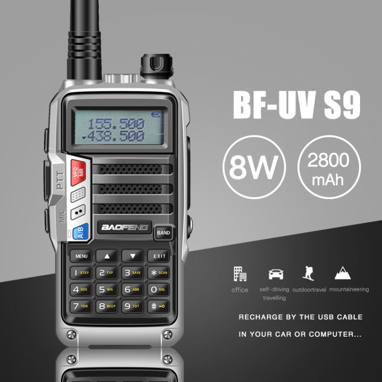 Baofeng BF-UV5R Plus S9 FM Interphone Walkie Talkie portatile, presa EU, Black, EU Plug, Red, EU Plug, Silver, EU Plug