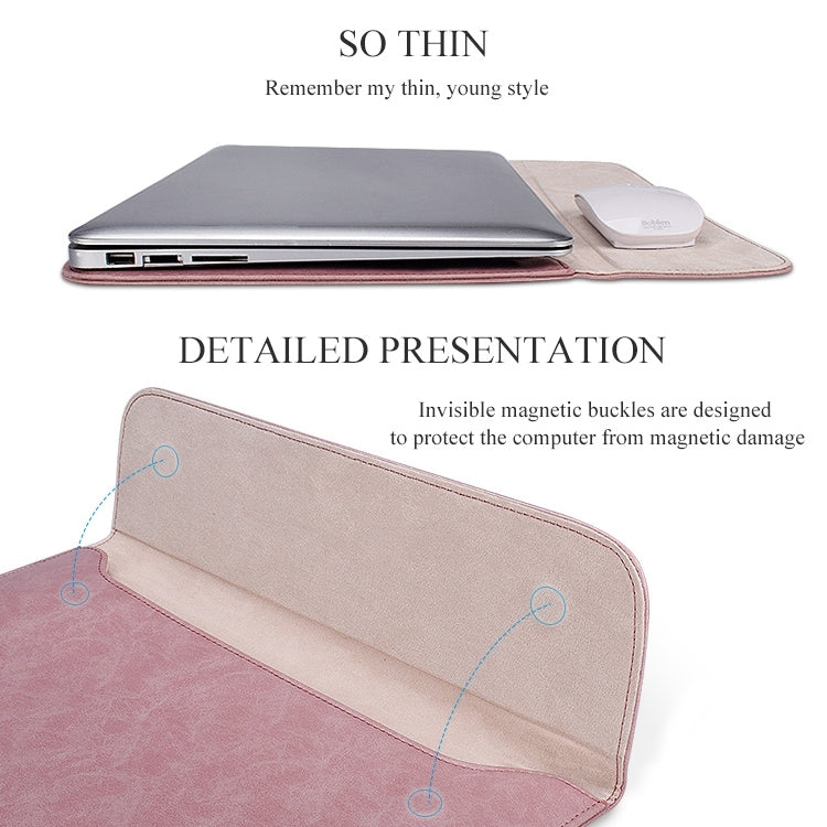PU01S Borsa interna per laptop con fibbia magnetica invisibile orizzontale in pelle PU per laptop da 14,1 pollici, con borsa piccola, 14.1 inch with Small Bag