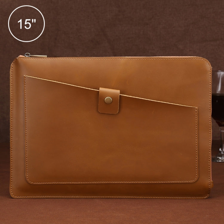 Borsa universale per tablet portatile da lavoro in vera pelle con cerniera per 15 pollici e inferiori, 15 inch