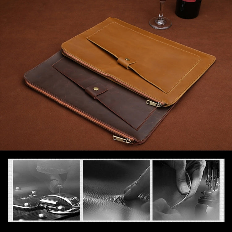 Borsa universale per tablet portatile da lavoro in vera pelle con cerniera per 15,4 pollici e inferiori, 15.4 inch