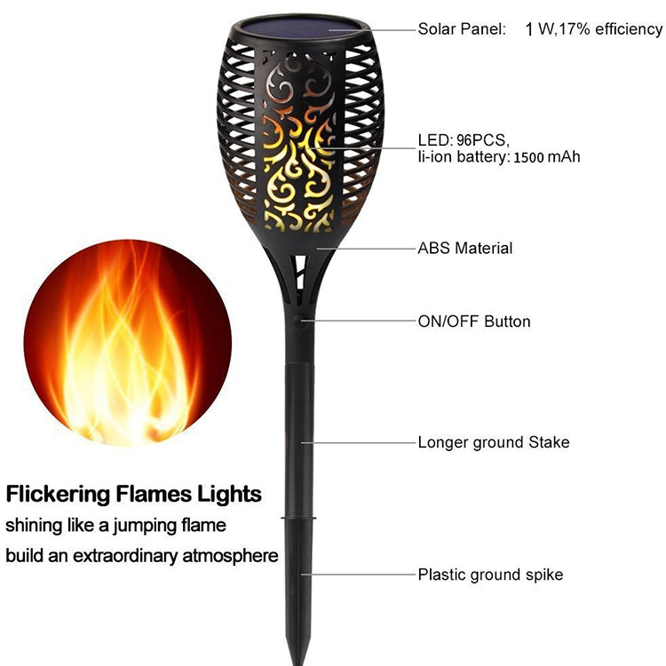 Torcia da giardino solare 96 LED luce a fiamma 350LM