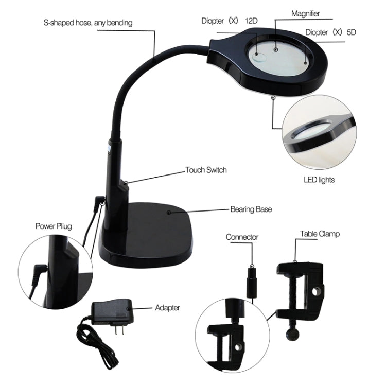 BEST Lampada da tavolo regolabile con lente d'ingrandimento a LED (tensione 220 V), 9145T Magnifier