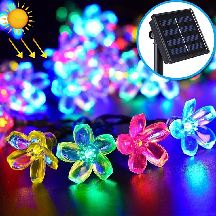 Stringa di lampada solare a forma di fiore di pesco da 50 LED per giardino esterno impermeabile, decorazione natalizia primaverile