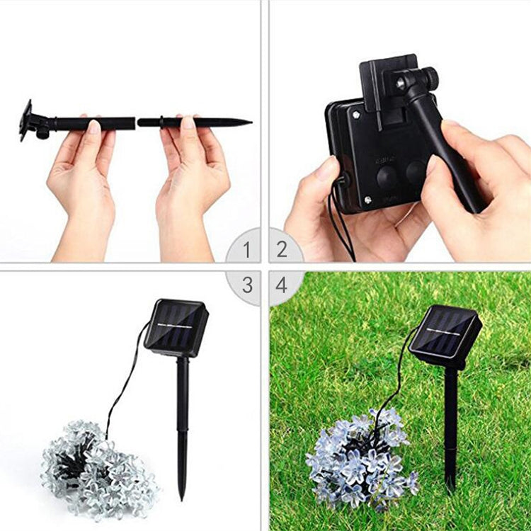 Stringa di lampada solare a forma di fiore di pesco da 50 LED per giardino esterno impermeabile, decorazione natalizia primaverile