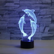 Lampada da tavolo LED 3D tre delfini USB e batteria