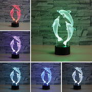 Lampada da tavolo LED 3D tre delfini USB e batteria