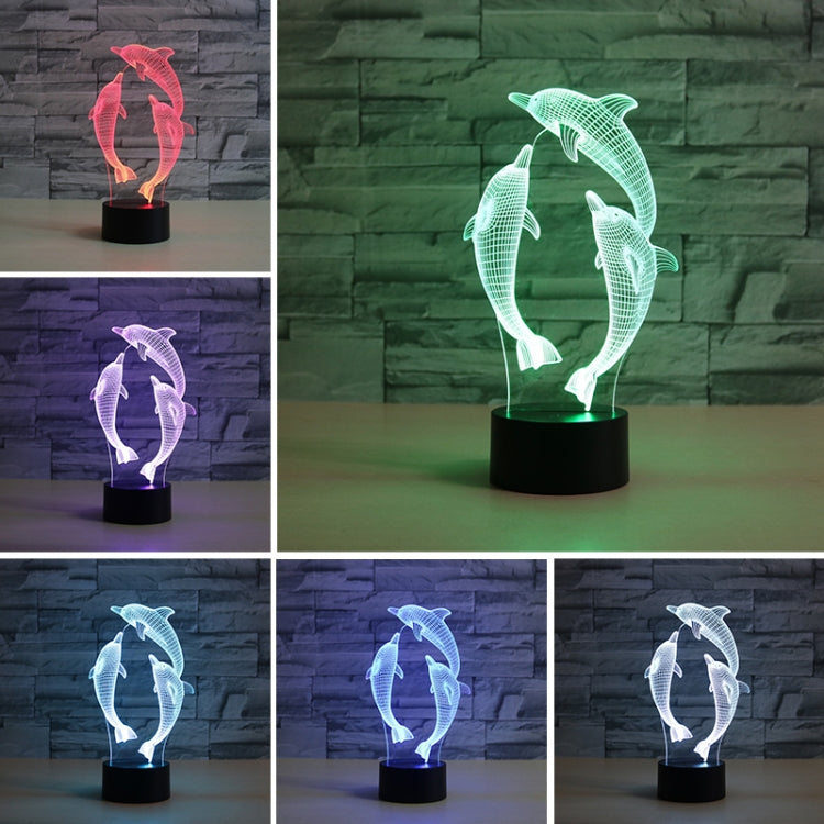 Lampada da tavolo con luce di visione a LED colorata 3D a forma di tre delfini, versione con telecomando crack, Crack Remote Control Version