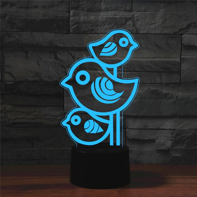 Lampada da tavolo con luce di visione a LED colorata 3D a forma di tre uccelli, versione con telecomando a 16 colori, 16 Colors Remote Control Version