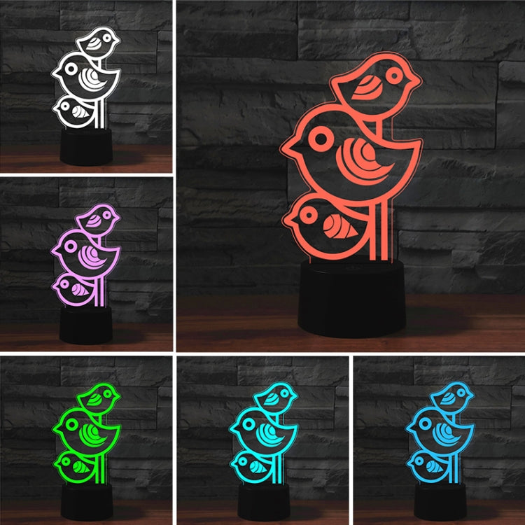 Lampada da tavolo con luce di visione a LED colorata 3D a forma di tre uccelli, versione con telecomando a 16 colori, 16 Colors Remote Control Version