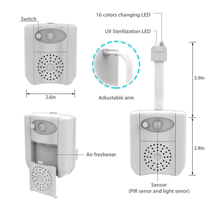 Luce notturna per sedile del bagno del WC domestico, DC 5V, PIR Motion UV Sterilization Light