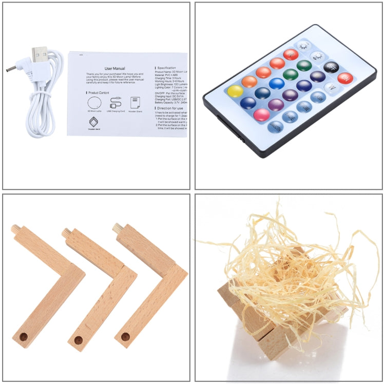 Luce notturna a risparmio energetico LED con ricarica USB a 16 colori cangianti con base di supporto in legno e telecomando, Touch with Remote Control 16-color(15cm)