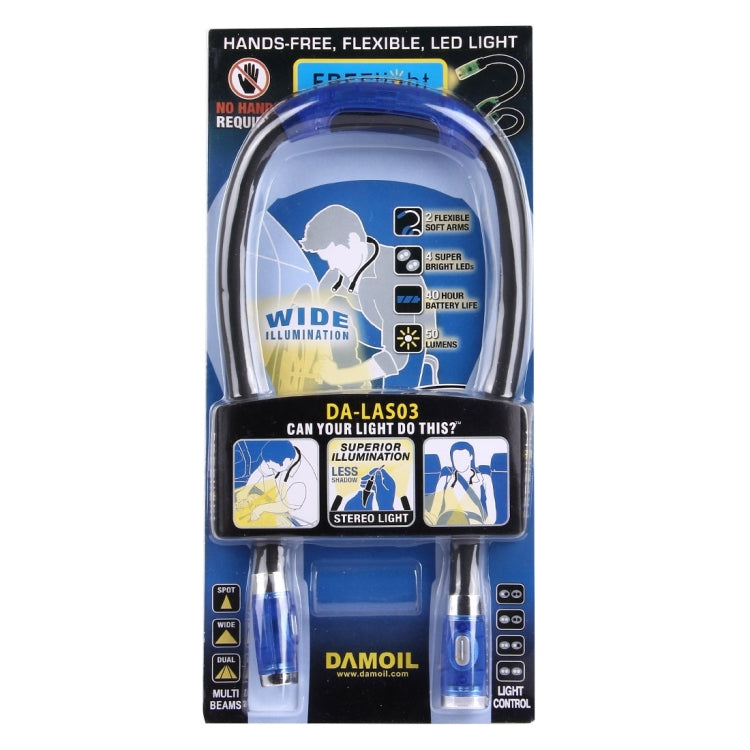 Torcia stereo creativa a doppia testa con collo a mani libere, lampada da lavoro, lampada automatica con 4 luci a LED e impugnatura in gomma morbida
