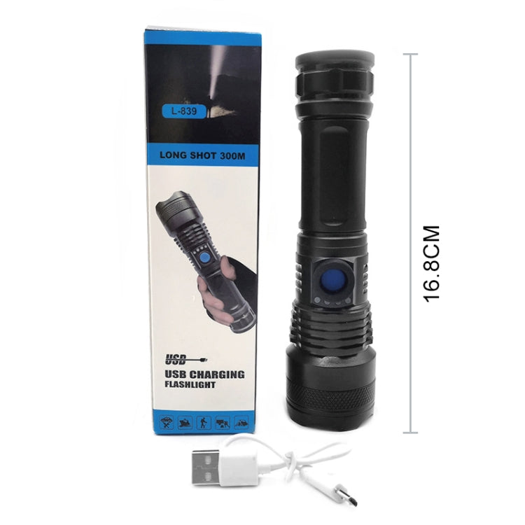 L-839 Torcia LED portatile XPE Glare con faretto ricaricabile tramite USB, L-839