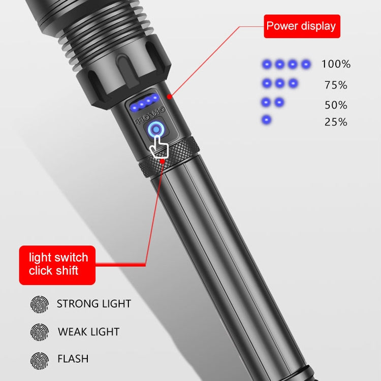 Torcia a LED P90 + COB impermeabile con ricarica micro USB di tipo lungo, supporto display di alimentazione e messa a fuoco telescopica e regolazione della luminosità a 7 livelli, P90