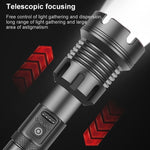 Torcia a LED P90 + COB impermeabile con ricarica micro USB di tipo lungo, supporto display di alimentazione e messa a fuoco telescopica e regolazione della luminosità a 7 livelli, P90