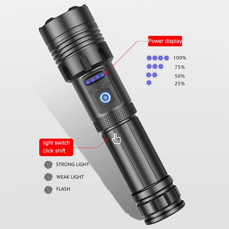 Torcia a LED P70 + COB impermeabile per ricarica micro USB stile corto, supporto display di alimentazione e messa a fuoco telescopica e regolazione della luminosità a 7 livelli, P70