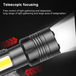 Torcia a LED P70 + COB impermeabile per ricarica micro USB stile corto, supporto display di alimentazione e messa a fuoco telescopica e regolazione della luminosità a 7 livelli, P70
