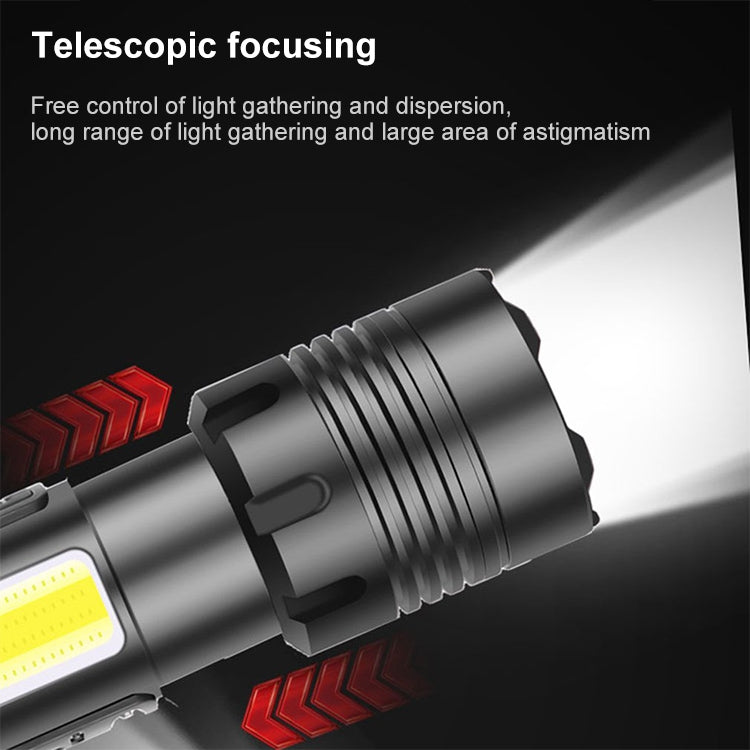 Torcia a LED P70 + COB impermeabile per ricarica micro USB stile corto, supporto display di alimentazione e messa a fuoco telescopica e regolazione della luminosità a 7 livelli, P70