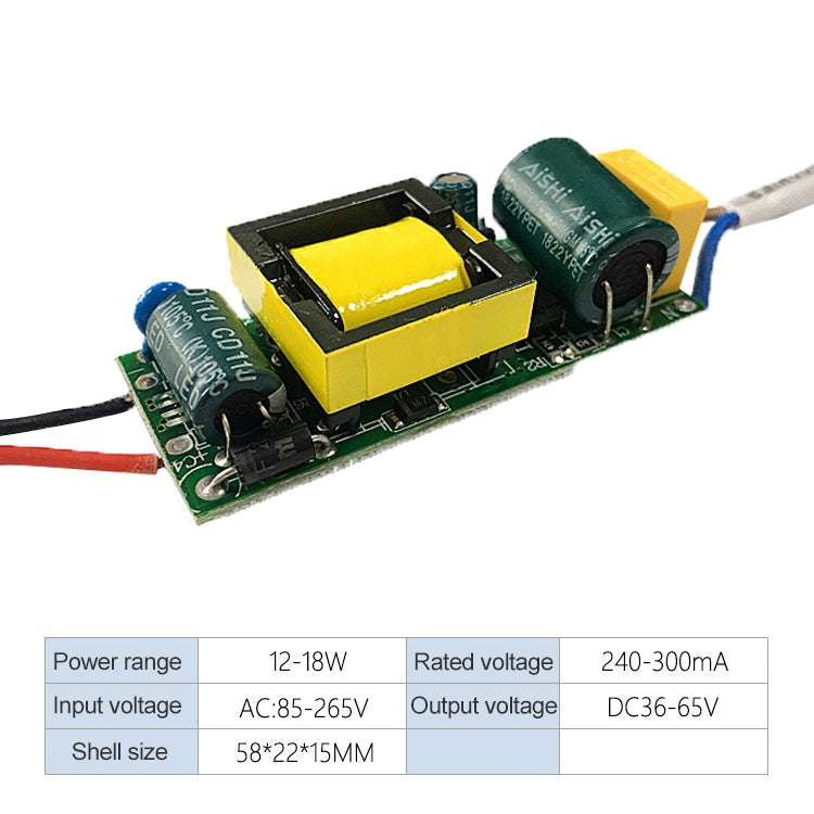 Adattatore driver LED da 12-18 W Alimentatore isolato CA 85-265 V a CC 36-65 V, 12-18W