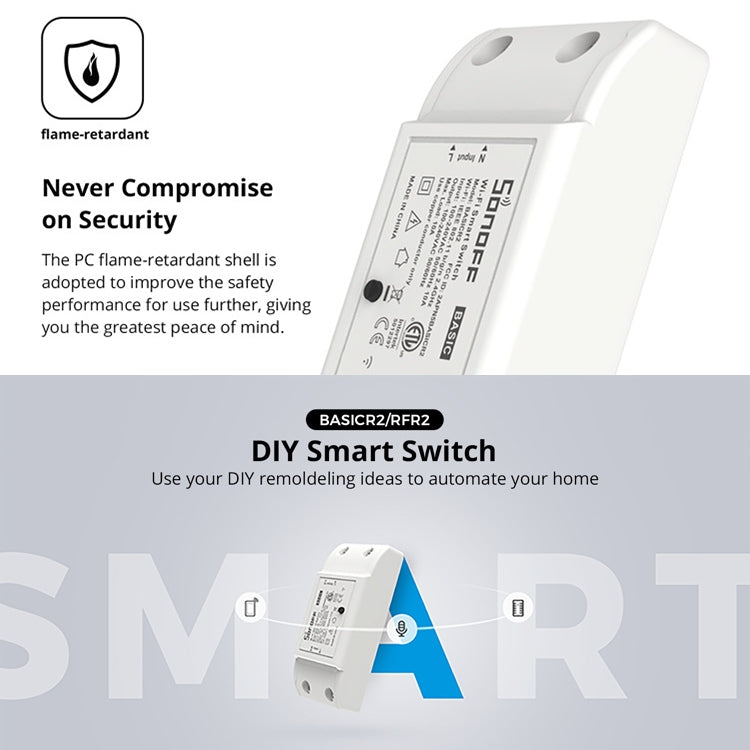 Sonoff Basic R2 eWelink APP per telefono WiFi 2.4GHz Modulo telecomando con interruttore LED intelligente fai-da-te, supporto Alexa Echo e controllo vocale Google Home, CA 90-250 V, 2.4GHz