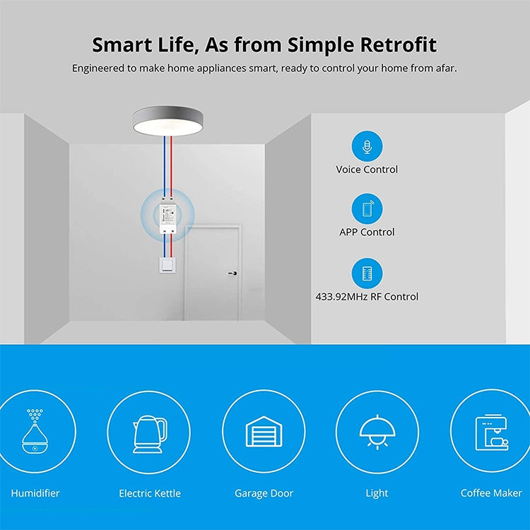 Sonoff Basic R2 eWelink Phone APP WiFi 2.4GHz DIY Smart LED Switch Remote Control Module, Support Alexa Echo and Google Home Voice Control, AC 90-250V, 2.4GHz