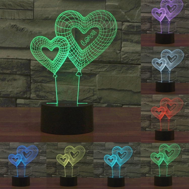 Lampada da scrivania con lampada stereo visiva creativa a 7 colori, luce notturna, Double Heart Balloon Style