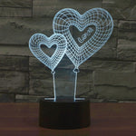 Lampada da scrivania con lampada stereo visiva creativa a 7 colori, luce notturna, Double Heart Balloon Style