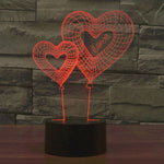 Lampada da scrivania con lampada stereo visiva creativa a 7 colori, luce notturna, Double Heart Balloon Style