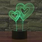 Lampada da scrivania con lampada stereo visiva creativa a 7 colori, luce notturna, Double Heart Balloon Style
