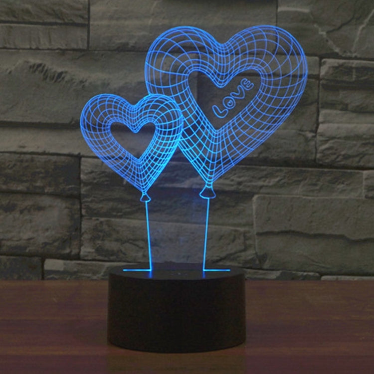 Lampada da scrivania con lampada stereo visiva creativa a 7 colori, luce notturna, Double Heart Balloon Style