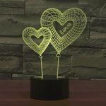 Lampada da scrivania con lampada stereo visiva creativa a 7 colori, luce notturna, Double Heart Balloon Style