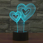 Lampada da scrivania con lampada stereo visiva creativa a 7 colori, luce notturna, Double Heart Balloon Style