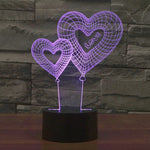 Lampada da scrivania con lampada stereo visiva creativa a 7 colori, luce notturna, Double Heart Balloon Style