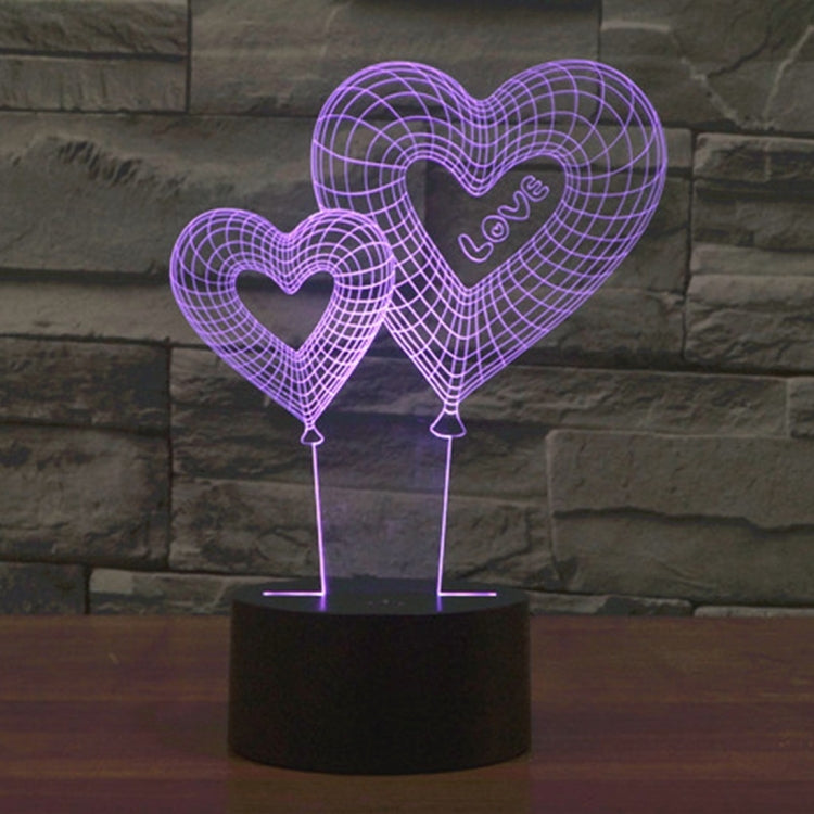 Lampada da scrivania con lampada stereo visiva creativa a 7 colori, luce notturna, Double Heart Balloon Style