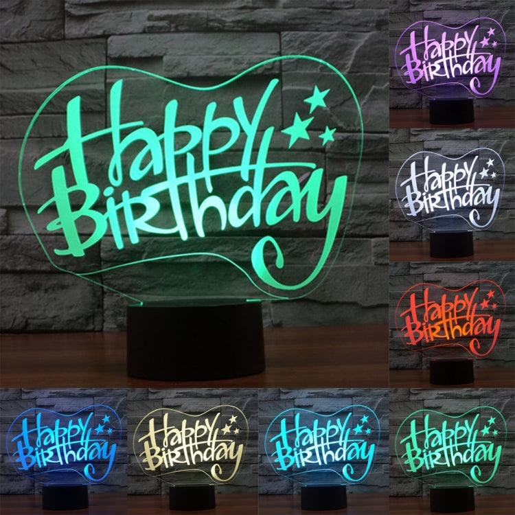 Lampada da scrivania con lampada stereo visiva creativa a 7 colori, luce notturna, Happy Birthday Style