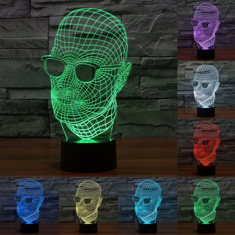 Lampada stereo visiva creativa a 7 colori, lampada da scrivania, luce notturna, dimensioni prodotto: 23,6 x 14,0 x 8,7 cm, Man with Glasses Style