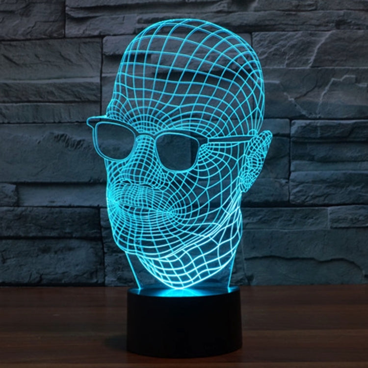 Lampada stereo visiva creativa a 7 colori, lampada da scrivania, luce notturna, dimensioni prodotto: 23,6 x 14,0 x 8,7 cm, Man with Glasses Style