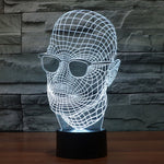 Lampada stereo visiva creativa a 7 colori, lampada da scrivania, luce notturna, dimensioni prodotto: 23,6 x 14,0 x 8,7 cm, Man with Glasses Style