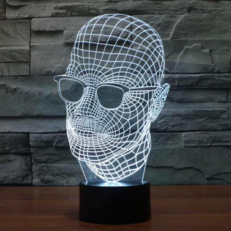 Lampada stereo visiva creativa a 7 colori, lampada da scrivania, luce notturna, dimensioni prodotto: 23,6 x 14,0 x 8,7 cm, Man with Glasses Style