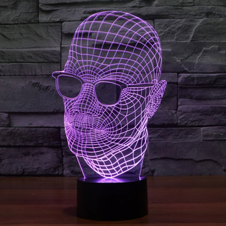 Lampada stereo visiva creativa a 7 colori, lampada da scrivania, luce notturna, dimensioni prodotto: 23,6 x 14,0 x 8,7 cm, Man with Glasses Style