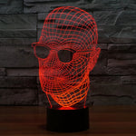 Lampada stereo visiva creativa a 7 colori, lampada da scrivania, luce notturna, dimensioni prodotto: 23,6 x 14,0 x 8,7 cm, Man with Glasses Style