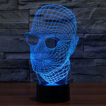 Lampada stereo visiva creativa a 7 colori, lampada da scrivania, luce notturna, dimensioni prodotto: 23,6 x 14,0 x 8,7 cm, Man with Glasses Style