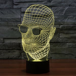 Lampada stereo visiva creativa a 7 colori, lampada da scrivania, luce notturna, dimensioni prodotto: 23,6 x 14,0 x 8,7 cm, Man with Glasses Style