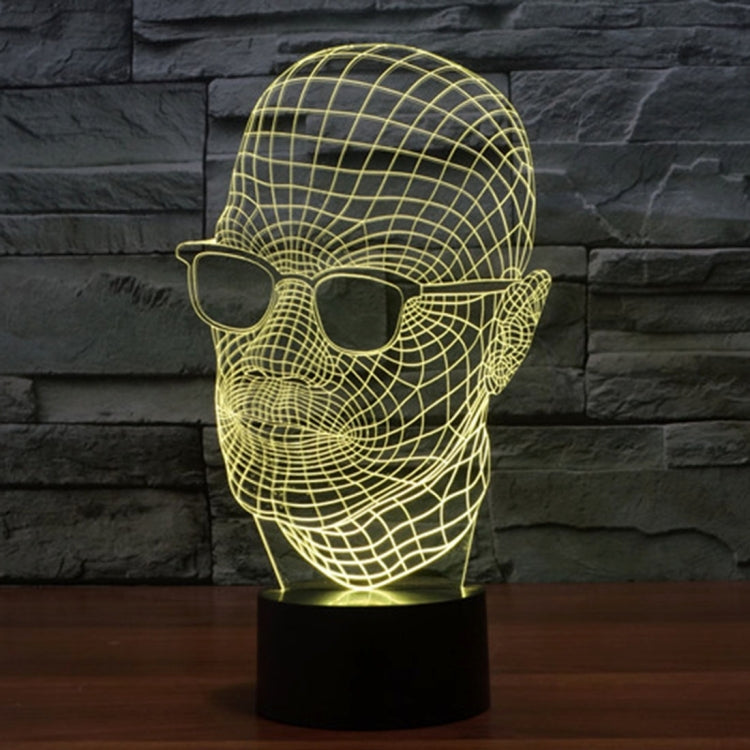 Lampada stereo visiva creativa a 7 colori, lampada da scrivania, luce notturna, dimensioni prodotto: 23,6 x 14,0 x 8,7 cm, Man with Glasses Style